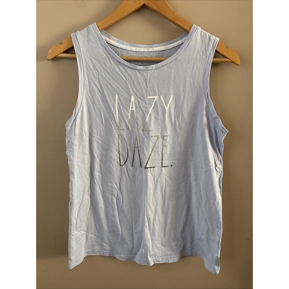 Rae Dunn Women’s Blue “Lazy Daze” Graphic Tank Top Size Small Sleeveless Tee